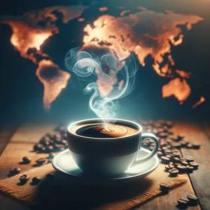 Image of single origin coffee emitting a slight steam that showcases its origin